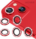 AGVEE 3+3 6 Pack for iPhone 13 6.1 inch / 13 Mini 5.4 inch Camera Lens Protector, Bling Diamond & Bling Glitter Metal Ring 9H Tempered HD Glass Camera Protector Cover Film, Bling-Red