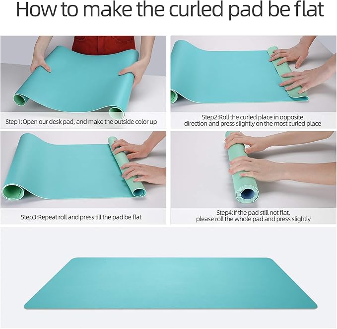 YSAGi Desk Pad, Desk Mat, 31.5" x 15.7" Laptop Leather Desk Pad Protector, Large Leather Desk Blotter for Keyboard and Mouse, Waterproof Desk Writing Pad for Office(Calamine Blue+Cobalt Green)