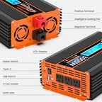 3000 Watt Pure Sine Wave Power Inverter 24V DC to 110V 120V Converter for Family RV Off Grid Solar System Car with Type-C Ports 4 AC Power Outlets Dual USB Ports LCD Display Wireless Remote Control