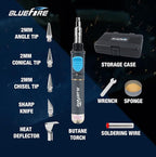 BLUEFIRE MRT-1117K Cordless Butane Soldering Iron Kit Portable Multi-Purpose Mini Torch for Electronics, Jewelry, Welding & Brazing|Self-Igniting,Flame Control,Light Weight,Rapid Heat Up,Inflatable
