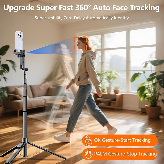 71" Tripod for iPhone with Light, Auto Face Tracking Selfie Stick Tripod, Upgrade Strong Gimbal Stabilizer 360 Rotation with Remote for Content Creator Vlog Live Streaming Video Record Tiktok YouTube