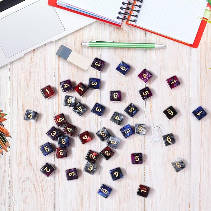 Poen 40 Pcs 16mm Dice Set Bulk, 6 Sided Standard Colored Dices with Numbers, D6 Polyhedral Games Dice for Board Games, Parties (Vibrant Color)