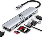 USB C Hub 7-in-1, 4K HDMI, 100W PD Charging, USB 3.0/2.0 Ports, SD/TF Reader, USB-C Data, for MacBook Pro/Air, iPad Pro, iPhone 16 Pro/Pro Max, Dell XPS, Steam Deck