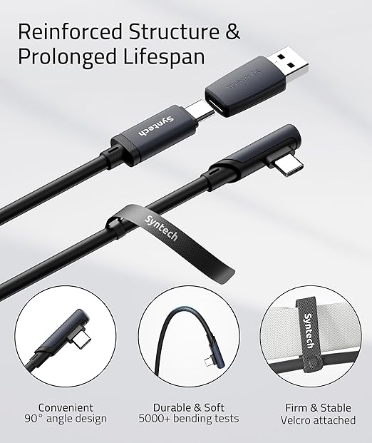 Syntech Link Cable 16FT Compatible with Oculus/Meta Quest 3/Quest 3S/Quest2/Pro/Pico 4 and PC/SteamVR, Upgraded Type C with USB 3.0 Adapter, High Speed Data Transfer Cord for VR Headset, Black