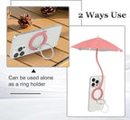 Magnetic Umbrella Phone Stand for Sun Protection,Adjustable Sun Shade Shield for iPhone 16/15/14/13/12 Pro Max,Samsung & Google,Detachable Ring Stand,Heat-Resistant Design,Car Mount Compatible, Pink