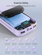 Portable Charger Power Bank 32000mAh with Built in Cables, PD3.0 USB C Fast Phone Charger, 5 Outputs LCD Display Travel Battery Pack Compatible with iPhone, Samsung All Cell Phones (Purple)