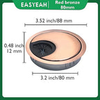 1 Pcs Desk Grommet 3-1/8" / 80 mm, Desk Cord Hole Cover, Cable Grommet Metal Zinc Alloy Materilal, Desk Hole Grommet for Home & Office Pc, Detachable Cable Cord Organizer-Copper Red