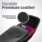 Turtleback Belt Holder for iPhone 16 Pro, 16e, 15 pro 14 Pro 13 Pro -Large- Fits w/Defender Bulky Style Cases, Premium Black Leather Vertical Holster, Magnetic Closure Leather Wrapped Belt Clip
