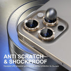 Choiche Compatible for iPhone 15 Pro/iPhone 15 Pro Max Camera Lens Protector Bling, 9H Tempered Glass Camera Cover Screen Protector Metal Ring Decoration Accessories (Glitter-Gold)