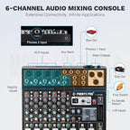 Professional 6-Channel Audio Mixer, Phenyx Pro DJ Sound Mixer Board w/Flexible AUX, BUS, SUB Routing, 16 DSP, BT Streaming & USB-B PC Recording, Mixing Console for Stage, Home Studio (PTL-600)