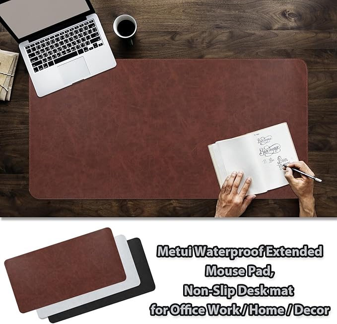 Leather Desk pad for Computer and laptops, Ideal for Gaming and Office use, Large Mouse pad and Keyboard mat,Desk mat Special for Man. A complimentary Wrist pad and Phone Stand.(Brown, 17.7" x 39.37)