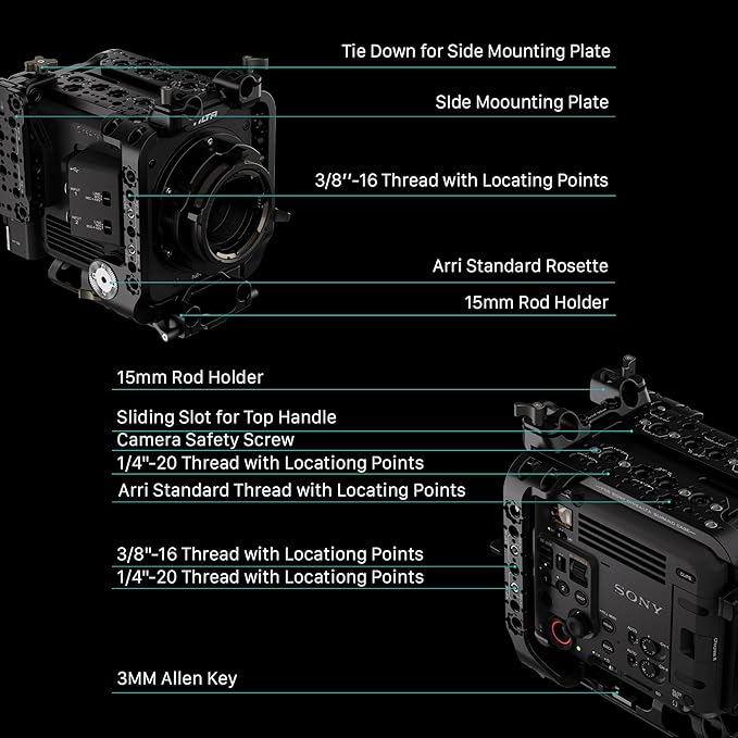Tilta Camera Cage Compatible with Sony BURANO | Arri Rosettes, 1/4"-20 and 3/8"-16 Threads | w/Top Handle, Left/Right Side Arm, Battery Plate (Advanced Kit - V Mount)