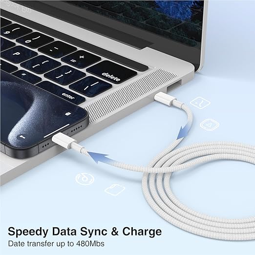 2-Pack Grey 10FT 60W USB C to USB C Cable, Type C to Type C Cable,Fast Charging Cable for iPhone 16 15 Pro Plus Pro Max，for Galaxy S24 S23, for iPad Pro/Air, for MacBook Pro/Air and More
