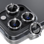 Choiche Compatible for iPhone 16 Pro/iPhone 16 Pro Max Camera Lens Protector Bling, 9H Tempered Glass Camera Cover Screen Protector Metal Ring Decoration Accessories (Glitter-Black)