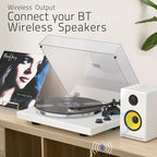 Turntables Record Player for Vinyl with Wireless Output Connectivity Belt-Drive 33 45 RPM Speed Phono Line USB Digital to PC Recording MM Audio Cartridge Stylus Adjustable Counterweight Piano White