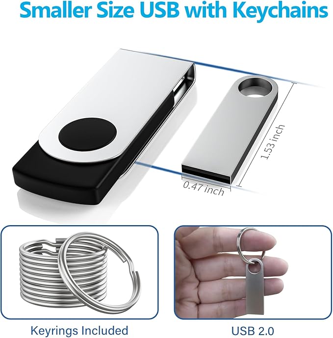 ABLAZE 4GB Flash Drive 10 Pack, Metal USB 2.0 Thumb Drives with Keychains USB Sticks Pendrives (Sliver)