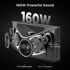 BUGANI Bluetooth Speaker Loud 160W,Waterproof Large Bluetooth Speaker Subwoofer Hi-Res Audio, 12H Playtime Party Outdoor Speakers for Camping, Beach, Gray