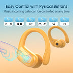 Wireless Earbuds 75hrs Bluetooth 5.4 Headphone Sport, 2025 Bluetooth Earbuds Stereo Deep Bass Over Ear Bud with Earhooks, ENC Noise Cancelling Mic, IPX7 Waterproof Earphone, Yellow