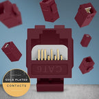 Everest Cat6 RJ45 Keystone Coupler (24-Pack) in Red - RJ45 Coupler - Cat 6 Couplers - Female to Female Cat6 Keystone Jacks - Ethernet Couplers - Ethernet Cable Extender