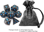 Haxtec Metal DND Dice Set Black Blue Dragon D&D Dice Set with Leather Dice Bag Metal Polyhedral Dice Compatible with Dungeons and Dragons Gifts TTRPG Dice