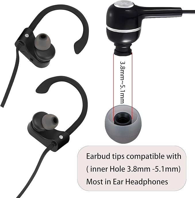 Earbud Replacement Tips Silicone Earbud Tips Eartips Fit Most in-Ear Earbuds(Inner Hole 3.8mm -5.1mm) Headphone Earbuds Rubber Tips 9 Pairs S M L