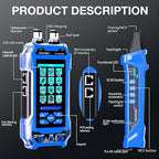 11 In 1 Network Cable Tester with 60000 Digit Multimeter 7 Wavelengths OPM 10Km/10mW VFL 600M Measurable Length 100 Records Tool Kit for CAT5 CAT6 Telephone Ethernet RJ11 RJ45 PoE Wire Tracer NCV,Blue