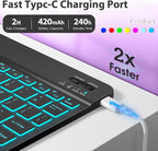 DTTO for iPad 9th/8th/7th Generation 10.2" Case 2021/2020/2019 with Keyboard, 7 Colors Backlit Wireless Detachable Keyboard Premium Leather Folio Cover with Pencil Holder & Pocket, Dark Purple