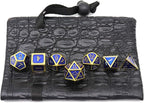 Haxtec Metal DND Dice Set 7 Die Gold Blue Metal D&D Dice Compatible with Dungeons and Dragons Games-Glossy Enamel Dice (Gold Blue)