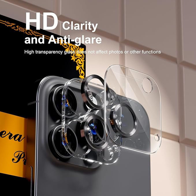 beuxece for 6 Pack iPhone 15 Pro/iPhone 15 Pro Max Camera Lens Protector [Drop Protection] [Case Friendly] [Easy Installation] 9H Tempered Glass Camera Screen Protector Cover, CD Black