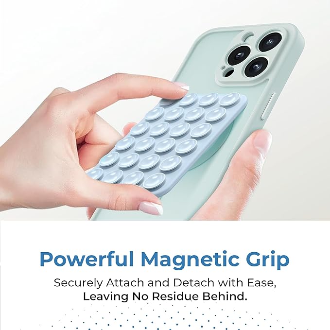 Sucky Upgraded Magnetic Suction Cell Phone Grip for MagSafe Case, Silicone Octo Cup Buddy Holder, Durable Magnet Phone Accessory for iPhone and Android (Light Green)