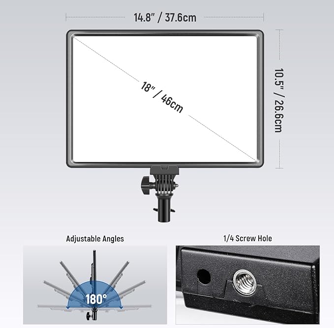 NEEWER NL288 LED Video Light Panel, 45W 4800Lux 3200K-5600K CRI97+ Dimmable Bi Color 18" Soft Studio Photography Key Lighting for Game Streaming Recording, Remote, Cleaning Cloth, Battery Not Included