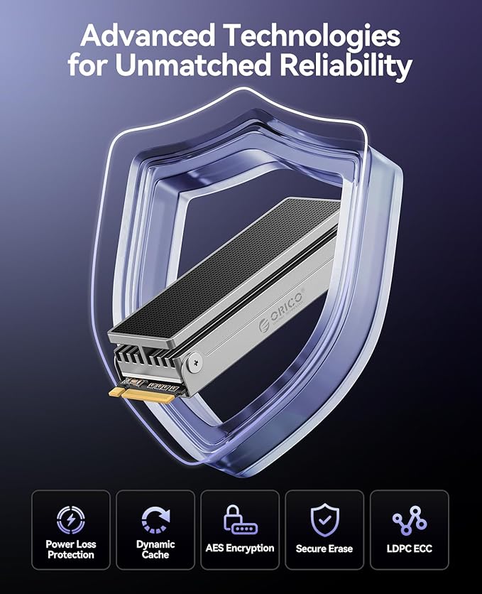 ORICO OSC 4TB M.2 NVMe SSD for Desktop PC, PCIe 4.0 Internal SSD with 7450MB/s Read, TLC NAND, Pre-Installed Pro-Grade Finned Heatsink, Innovative IceArmor Cooling, M.2 2280 Drive