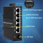 Industrial Mini Gigabit Ethernet Switch 5-Port RJ45 10/100/1000BASE-T+1-Port SFP Slot,Unmanaged Network Switch,Network Hub,Dinrail Mount or Wall-Mount,Plug & Play,Fanless (5 RJ45+1 SFP with PoE)