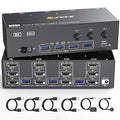 KVM Switch 3 Monitors 3 Computers 8K@60Hz 4K@144Hz, HDMI Dispalyport Triple Monitor KVM Switches with 4 USB3.0 Port for USB Devices, Support Extended/Mirror Mode, Wired Controller and USB3.0 Cables