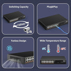 YuanLey 16 Port 2.5GB Umanaged Ethernet Switch, 16 x 2.5G Base-T Ports, Compatible with 100/1000/2500Mbps, Metal Fanless, Desktop/Rack Mount YuanLey 2.5 Gigabit Network Switch for Wireless AP, PC