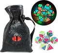 Haxtec Glow in The Dark Glowing Blue Red Green Silver Metal Dice Set D&D 7PCS DND Dice Set Compatible with Dungeons and Dragons RPG Games-Silver Glowing Blue Green Red