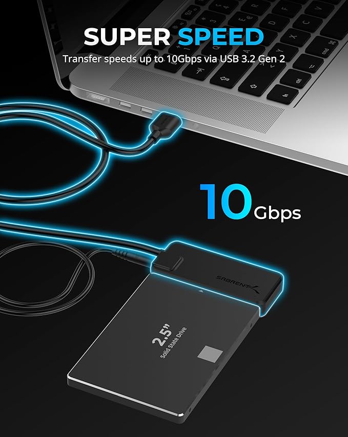 SABRENT USB 3.2 Type A to SATA/U.2 SSD Adapter Cable with 12V/2A Power Supply [EC-U2SA]