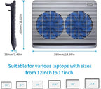 Laptop Cooling Pad, Coolertek USB Powered Laptop Cooler, 2 Blue Silent Big Fans, Height Adjustable Non-Slip Laptop Stand with Dual USB 2.0 Ports, Fits 11-17Inch Notebook - Gray (N2)