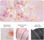 Large Mouse Pad and Keyboard Wrist Rest, Desk Pad for Keyboard and Mouse, 4-in-1 Large Gaming Mouse Pad with Wrist Support, Non-Slip Desk Mat for Home Office Study Game-Pink Gold Marble