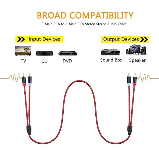 RCA Cable 25Ft,2Rca Male to 2-Rca Male Audio Stereo Subwoofer Cable [Hi-Fi Sound] Nylon-Braided Auxiliary Audio Cord for Home Theater, HDTV, Amplifiers, Hi-Fi Systems,Speakers and etc(25Ft/8M)