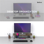 Fenge Monitor Stand, Monitor Stands Riser for Desk, 23.6 Inch Wood Desk Shelf with Storage Organizer and Cable Management for Office Desk Accessories