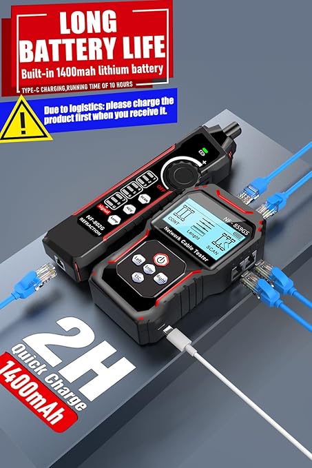 NF-8209S Network Cable Tester, RJ45 Ethernet Tester for POE/Cat5/Cat7/Cat6a/Cat6/Cat5e, Wire Mapper, Length, Open/Short, Wire Fault Locator, Ethernet LAN Network Toner Tool