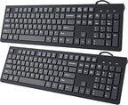 Computer Keyboard Wired, Plug Play USB Keyboard, Low Profile Chiclet Keys, Large Number Pad, Caps Indicators, Foldable Stands, Spill-Resistant, Anti-Wear Letters for PC Laptop (Black, 2-Pack)