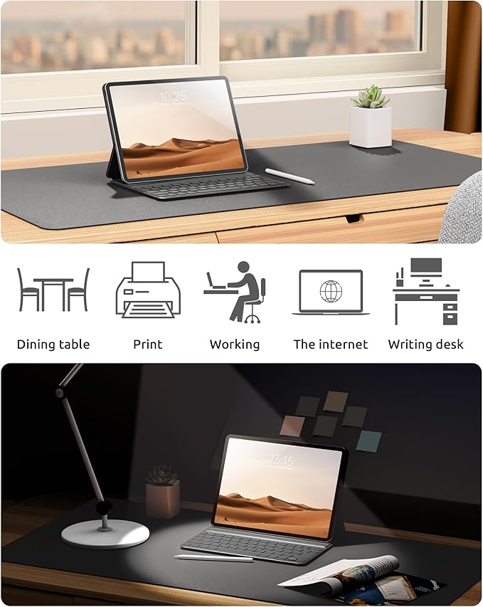 YSAGi Leather Desk Protector, Office Mat, Large Mouse Mat, Non-Slip PU Leather Blotter, Laptop Pad, Waterproof Writing Pad for Office and Home (Dark Grey, 31.5" x 15.8")