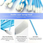 100 Pcs Solvent Resistant Professional Lint Free Swabs, 6.37" Long Handle Foam Swabs for Electronics, Camera Sensors, Printers, Optical Lenses