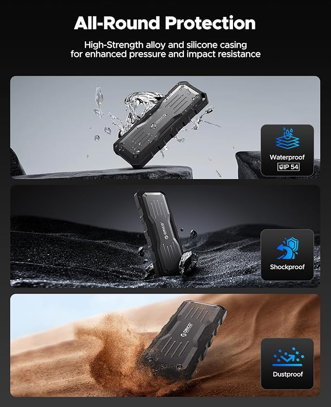ORICO 512GB External SSD Up to 2000MB/s, Interface Extra Protection, Waterproof and Dust-Proof, Rugged and Reliable Outdoor Portable Solid State Drives for Action Camera, Smartphone, Laptop - O20