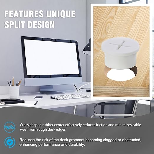 3/4" White Desk Grommet, JTemgle Flexible Cable Grommet with Bi-Metal Hole Saw Cross Rubber Cable Hole Cover Wire Organizer Caps Desktop Cord Management for Home Office TV Stands Tabletops, 13 Pieces