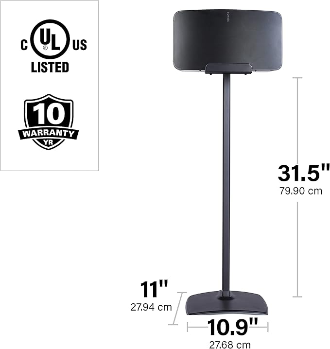 Sanus Wireless Speaker Stand for Sonos Five and Sonos Play:5 - Audio Enhancing Design for Vertical & Horizontal Audio with Built-in Cable Management & Premium Alloy Materials - OSS52 (Black)