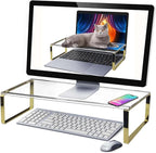 Keyboard Cat Protector - 20" Large Monitor Stand 2 in 1 Clear Acrylic Keyboard Cover Long Acrylic Monitor Stand Keyboard Protective Cover for Desk 108 Keyboard Protector Laptop Computer Monitor