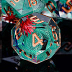 ARUOHHA DND Resin Dice Translucent Green Leaf Sharp Edged Dice Set with Box, 7pcs Flower Inclusions Polyhedral D and D Dice RPG Role Playing Game D20 D12 D10 D6